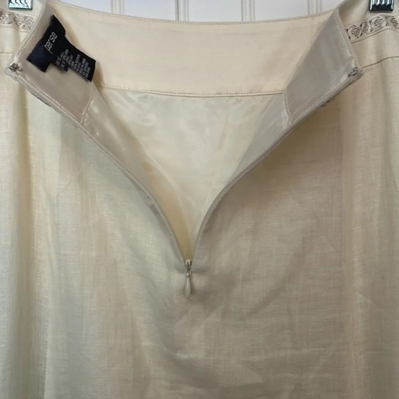 Gorgeous Unique New Per Se Silk/Linen Skirt Cream w/ Gold/Silver Design Size 10 - Picture 9 of 11